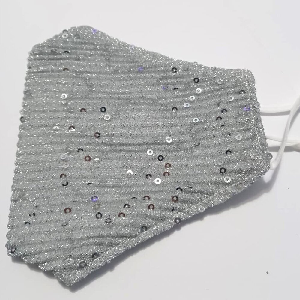 Sequin Reusable Face Mask, Silver-grayish, Non-Medical